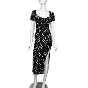 Missguided Midi Dress Black White Short Sleeve Size 6 Side Slit Abstract Print